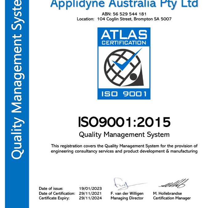 Extended ISO9001 certification for manufacturing