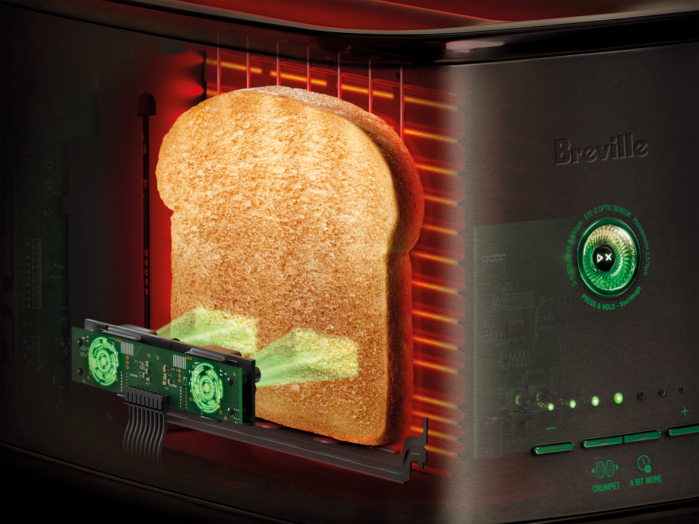 A picture of the colour-sensing toaster scanning the slice of bread